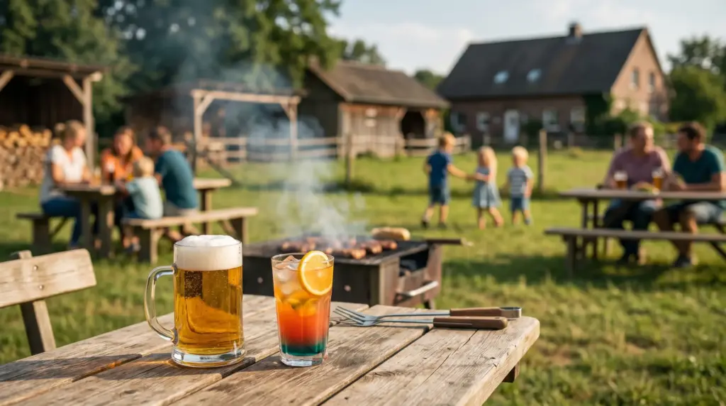 Vatertag auf der Pausenwiese mit Bier, Cocktail und Grill in entspannter Biergarten Atmosphäre.